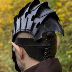 Epic Armoury Assassin Hjelm, Sort Læder, LARP -Rustning Salgsbutik assassin hjelm sort laeder larp 2