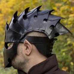 Epic Armoury Assassin Hjelm, Sort Læder, LARP -Rustning Salgsbutik assassin hjelm sort laeder larp 3