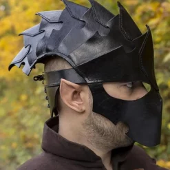 Epic Armoury Assassin Hjelm, Sort Læder, LARP -Rustning Salgsbutik assassin hjelm sort laeder larp 4