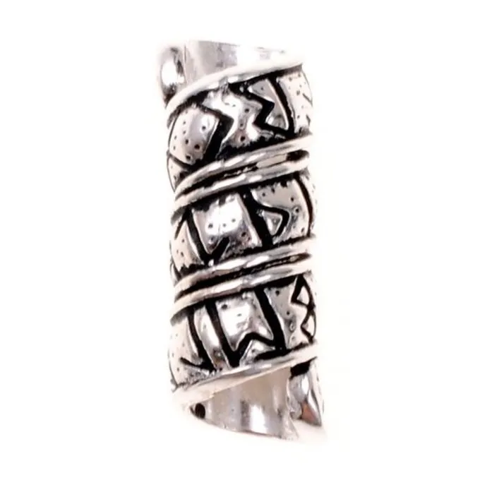 Germansk Skæg / Hår Perle Med Rune Indskrift, Forsølvede 1 Germansk Skæg / Hår Perle Med Rune Indskrift, Forsølvede