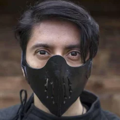 Epic Armoury Læder Mempo Halvmaske, Sort