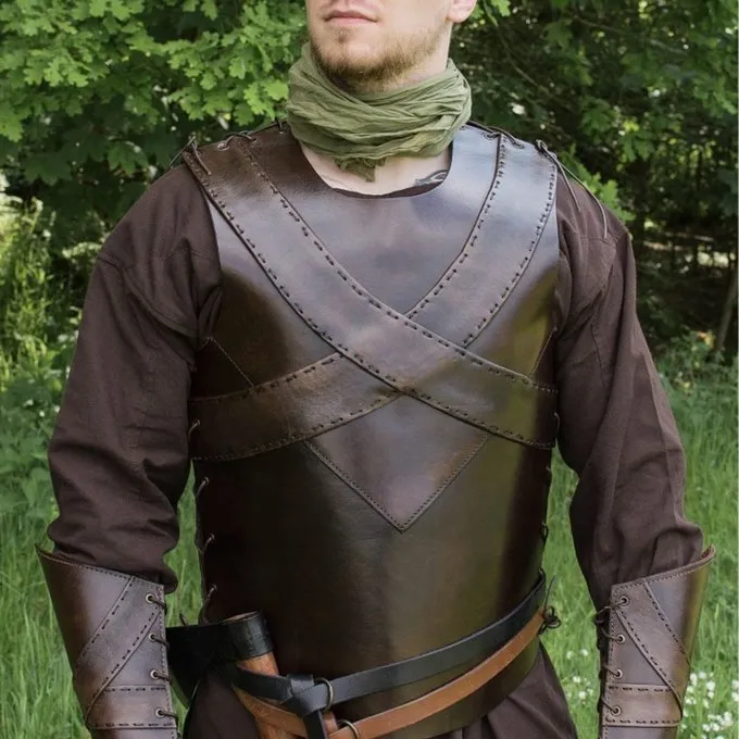 Deepeeka Læder Torso Rustning Med Kors, Brun 1 Deepeeka Læder Torso Rustning Med Kors, Brun