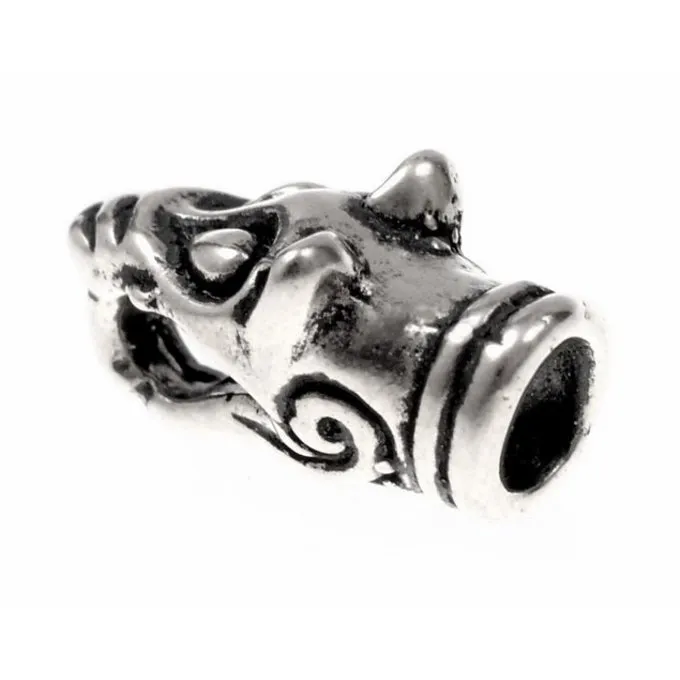 Viking Kæde Ende Ulvehoved, Forsølvet, Par 1 Viking Kæde Ende Ulvehoved, Forsølvet, Par